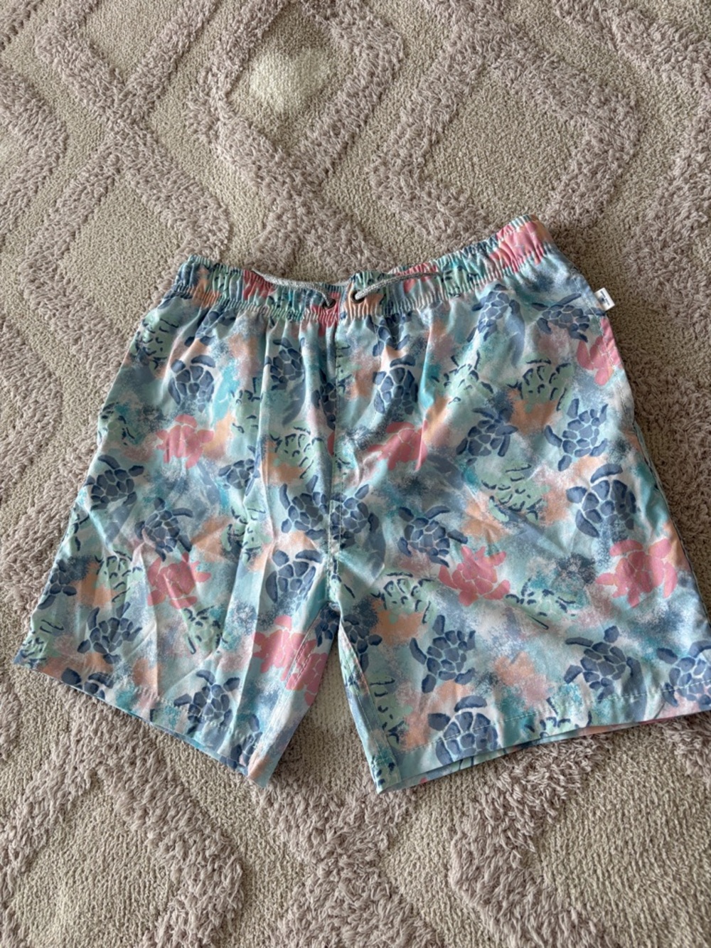 Kids Pastel Turtle Floral Swim Trunks — Blue & Pink